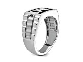 Rhodium Over 14k White Gold Polished Satin Onyx and Diamond DAD Men's Ring