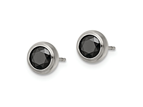 Stainless Steel Polished 5mm Bezel Black CZ Stud Post Earrings