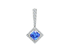 14K White Gold Princess Cut Tanzanite and Diamond Pendant 1.20ctw