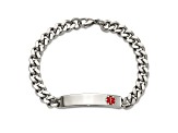 Stainless Steel Polished with Red Enamel 8.75-inch Medical ID Bracelet