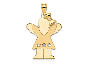 14K Yellow Gold Satin I1/G-H Diamond Girl with Bow Pendant