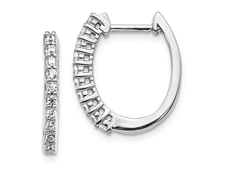 Rhodium Over 14K White Gold Lab Grown Diamond SI1/SI2, G H I, Hinged Hoop Earrings