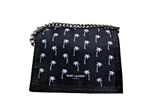 Saint Laurent Buffalo Palm Tree Black Nylon Chain Trifold Wallet