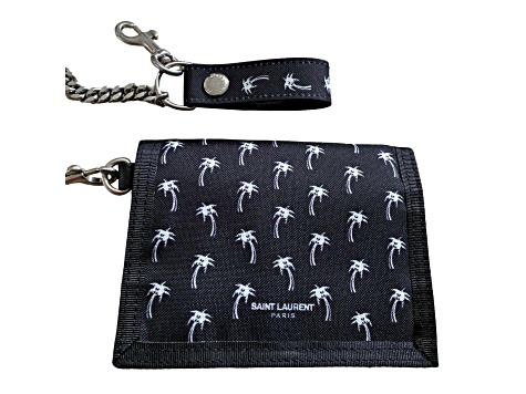 Saint Laurent Buffalo Palm Tree Black Nylon Chain Trifold Wallet 1645KA JTV