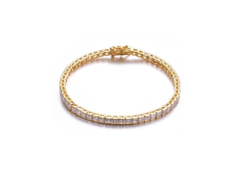 White Cubic Zirconia, 14K Gold Plated over Sterling Silver Tennis Bracelet