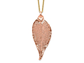 Copper Dipped Evergreen Leaf 20 Inch Gold-tone Necklace