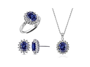 Blue And White Cubic Zirconia Platinum Over Sterling Silver Jewelry Set 10.02ctw