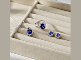 Blue And White Cubic Zirconia Platinum Over Sterling Silver Jewelry Set 10.02ctw