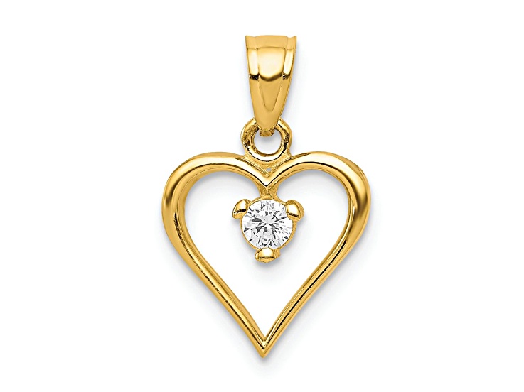 10k Yellow Gold Cubic Zirconia Heart Charm