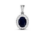 Blue Sapphire with White Diamond Accents 14K White Gold Halo Pendant