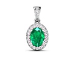 Zambian Emerald With White Diamond Accents 14K White Gold Halo Pendant