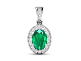 Zambian Emerald With White Diamond Accents 14K White Gold Halo Pendant