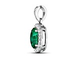 Zambian Emerald With White Diamond Accents 14K White Gold Halo Pendant