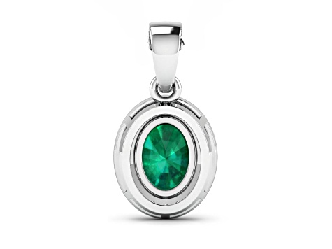 Zambian Emerald With White Diamond Accents 14K White Gold Halo Pendant