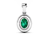 Zambian Emerald With White Diamond Accents 14K White Gold Halo Pendant