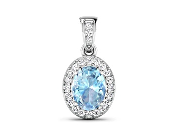 Picture of Aquamarine With White Diamond Accents 14K White Gold Halo Pendant