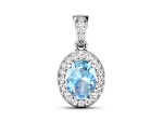 Aquamarine With White Diamond Accents 14K White Gold Halo Pendant