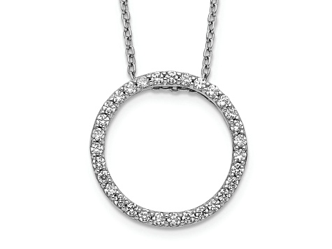 Rhodium Over 10k White Gold 0.46 ctw Diamond Circle Pendant with 18 inch Cable Chain