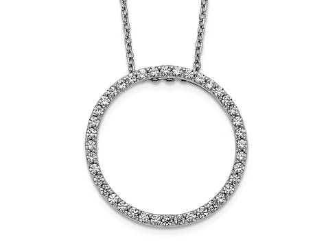 Rhodium Over 10k White Gold 0.6 ctw Diamond Circle Pendant with 18 inch Cable Chain