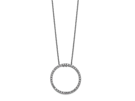 Rhodium Over 10k White Gold 0.6 ctw Diamond Circle Pendant with 18 inch Cable Chain