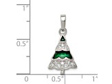 Rhodium Over Sterling Silver CZ and Enameled Christmas Tree Pendant
