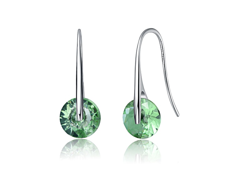 Rhodium Plated over Brass Hook Earrings with Round Mint Green Color Cubic Zirconia