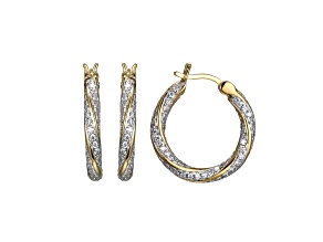 White Cubic Zirconia Rhodium And 18K Yellow Gold Over Sterling Silver Hoop Earrings 2.89ctw