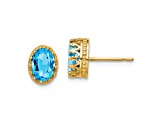 10k Yellow Gold Polished 1.56ctw Oval Sky Blue Topaz December Birthstone Stud Earrings