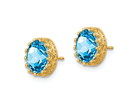 10k Yellow Gold Polished 1.56ctw Oval Sky Blue Topaz December Birthstone Stud Earrings