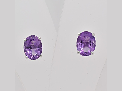 2.12ctw Oval Amethyst Rhodium Over Sterling Silver Stud Earrings