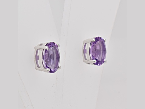 2.12ctw Oval Amethyst Rhodium Over Sterling Silver Stud Earrings