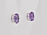 2.12ctw Oval Amethyst Rhodium Over Sterling Silver Stud Earrings