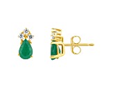 6x4mm Pear Shape Emerald with Diamond Accents 14k Yellow Gold Stud Earrings