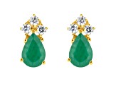 6x4mm Pear Shape Emerald with Diamond Accents 14k Yellow Gold Stud Earrings