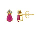 6x4mm Pear Shape Ruby with Diamond Accents 14k Yellow Gold Stud Earrings