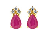 6x4mm Pear Shape Ruby with Diamond Accents 14k Yellow Gold Stud Earrings