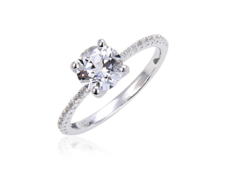 Round White Topaz Sterling Silver Solitare Ring, 1.90ctw