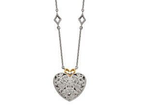 Rhodium Over Sterling Silver with 14K Accent Diamond Vintage Heart Necklace