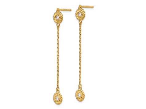 14K Yellow Gold Diamond Circles Dangle Post Earrings
