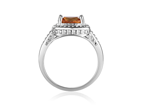 Square Cushion Citrine Sterling Silver Solitaire with Beaded Halo Ring, 1.95ct