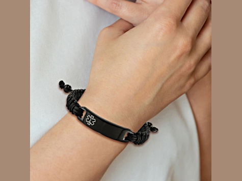 Black Nylon and Stainless Steel Polished IP-plated Adjustable Medical ID Bracelet