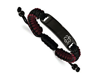 Picture of Black and Red Nylon and Stainless Steel Polished Black IP-plated Nylon Medical ID Bracelet