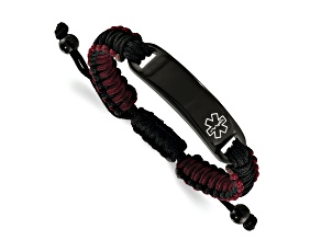 Black and Red Nylon and Stainless Steel Polished Black IP-plated Nylon Medical ID Bracelet