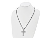 White Cubic Zirconia Stainless Steel Men's Cross Pendant With Chain