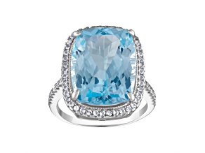 Blue Topaz Sterling Silver Halo Ring 13.04ctw