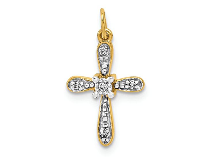10k Yellow Gold and Rhodium Over 10k Yellow Gold Diamond Cross Charm