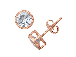 Round Lab Created Aquamarine 14K Rose Gold Over Sterling Silver Stud Earrings 1.90ctw