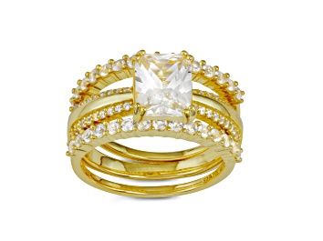 Picture of Lab Created White Sapphire 14K Yellow Gold Over Sterling Silver Bridal Ring Set 4.00ctw