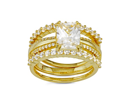 Lab Created White Sapphire 14K Yellow Gold Over Sterling Silver Bridal Ring Set 4.00ctw