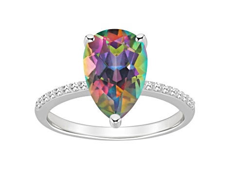 12x8mm Pear Shape Mystic Topaz and 1/10 ctw Diamond Rhodium Over Sterling Silver Ring